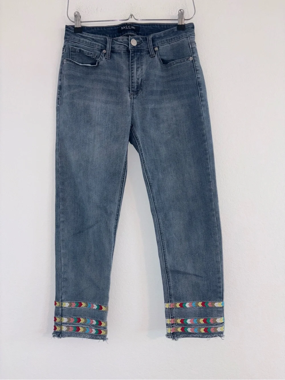 Boho Colorful Embroidered Straight Leg Crop Denim Jeans